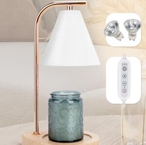 AIMOPTG Candle Warmer Lamp Retro Wooden Base Wax Melt Dimmer/Timer White